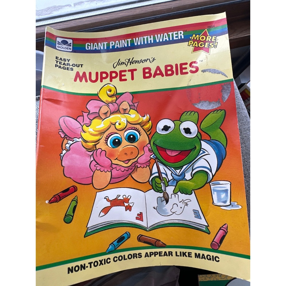 1991 vintage Golden‎ Jim Henson Muppet Babies Giant Paint With Water Book NEW